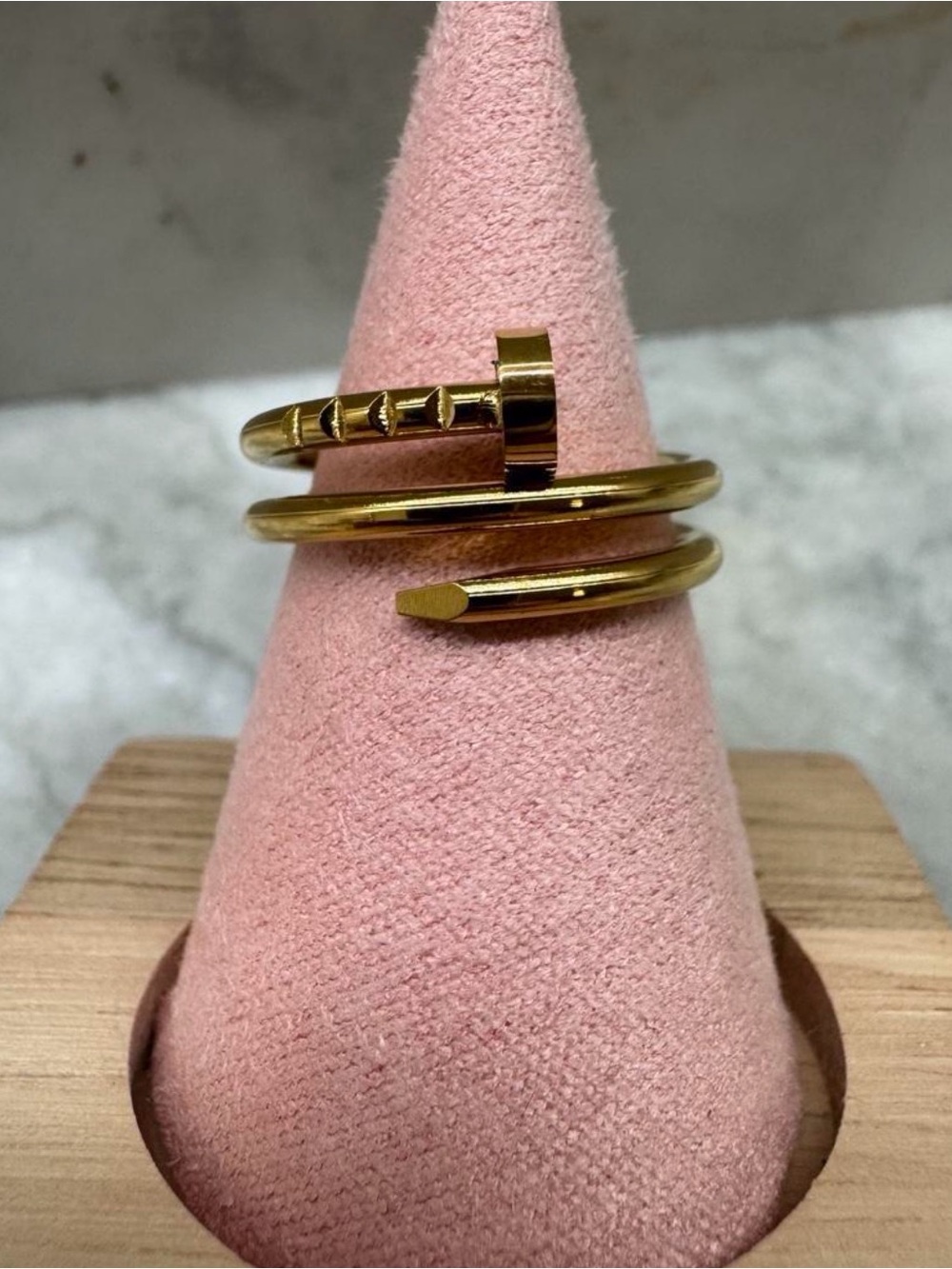 Gold Spiral Nail-Inspired Adjustable Ring